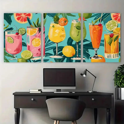 3pcs Retro Cocktail Seamless Artwork Perfectt Wall Art Set Canvas Framed 60x90cm - High Quality Print 100% Australian Made Wall Canvas Ready to Hang