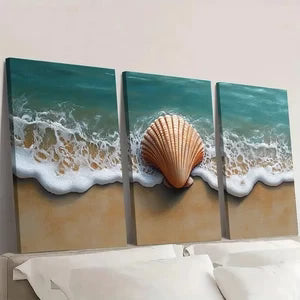 3pcs Seashell Beach House FG Wall Art Set Canvas Unframed - High Quality Print 100% Australian Made Wall Canvas