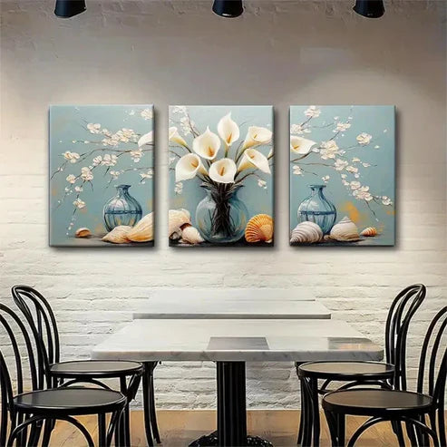 3pcs Elegant Calla Lily and Seashell Perfect Wall Art Canvas Unframed - High Quality Print 100% Australian Made Wall Canvas