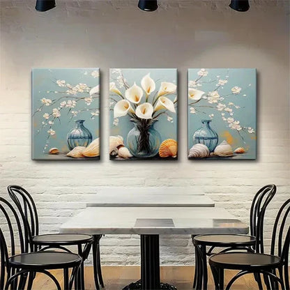 3pcs Elegant Calla Lily and Seashell Perfect Wall Art Canvas Unframed - High Quality Print 100% Australian Made Wall Canvas