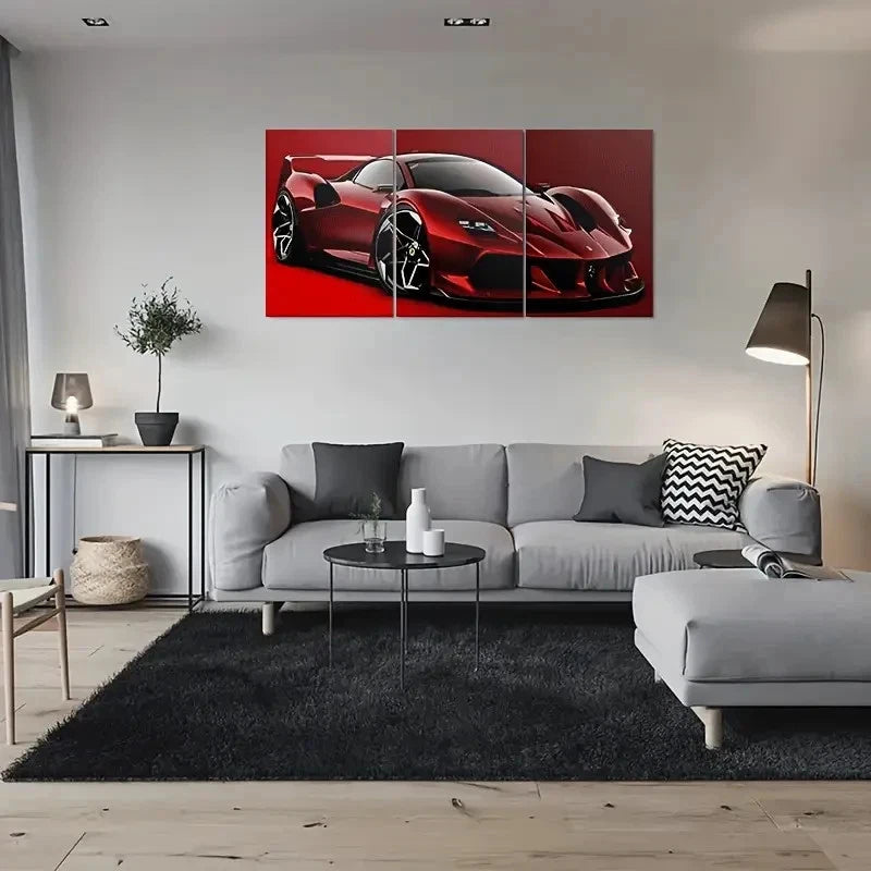 3pcs Sports Car Vibrant Automotive Metal Print Ready to Hang Art