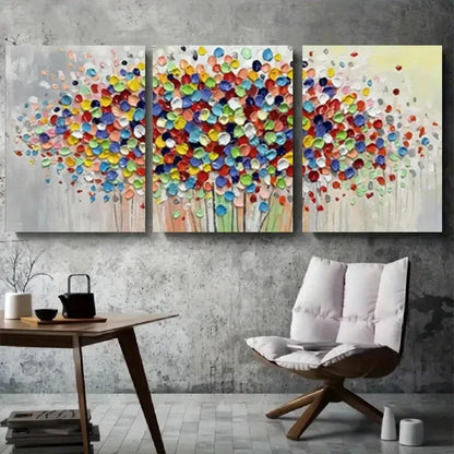 3pcs Vibrant Abstract Floral Tree Metal Print Ready to Hang Art