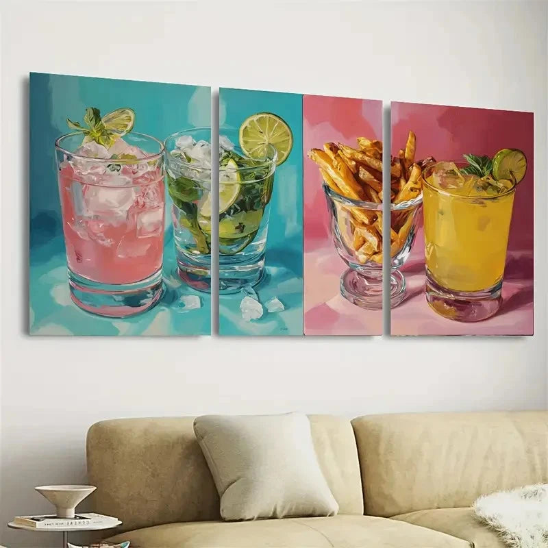 3pcs Margarita And Fries Funny Quirky Bar Art Wall Art Set Canvas Framed 40x60cm - High Quality Print 100% Australian Made Wall Canvas Ready to Hang