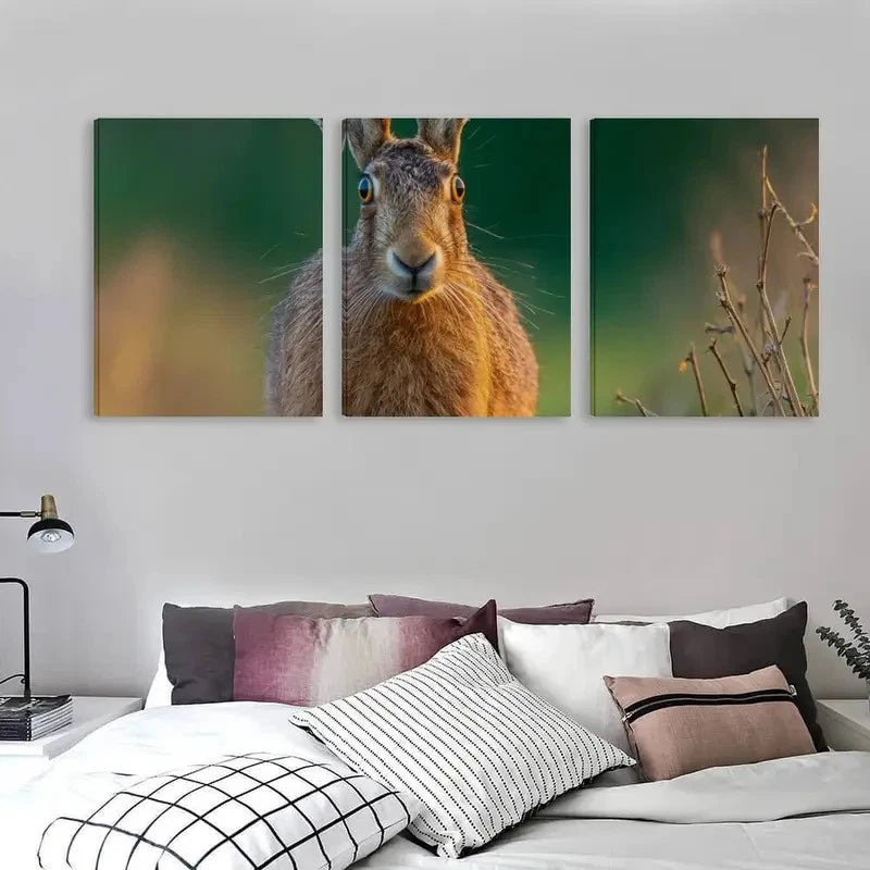 3pcs A Brown Hare In The Forest  Wall Art Set Canvas Framed 60x90cm - High Quality Print 100% Australian Made Wall Canvas Ready to Hang