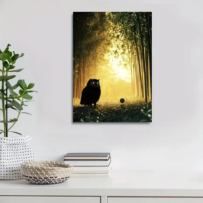 Beautiful Dreamlike Owl Playing with Ball Painting 40x60cm Metal Print Ready to Hang