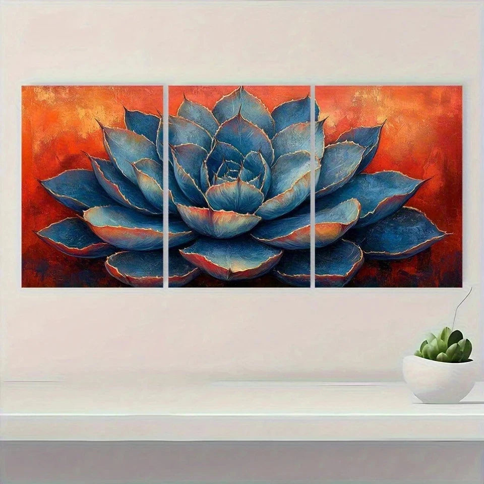 3pcs Vibrant Agave in Terra Cotta Metal Print Ready to Hang Art