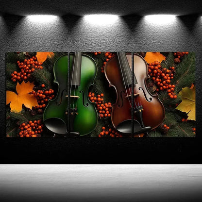 3pcs Chic Cello Trio Gold Leaves Metal Print Ready to Hang Art