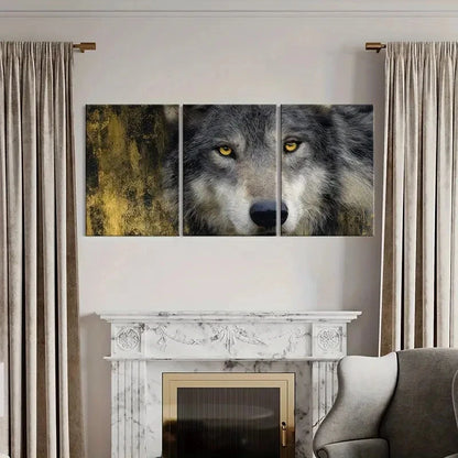 3pcs Wolf Art Majestic Gray Fur & Amber Eyes Metal Print Ready to Hang Art