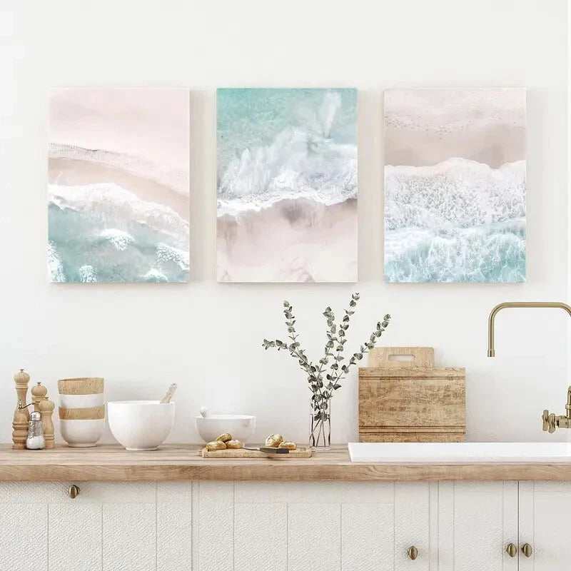 3pcs Serene Beach Waves Ocean Nature Perfect Wall Art Set Canvas Framed 40x60cm - High Quality Print 100% Australian Made Wall Canvas Ready to Hang