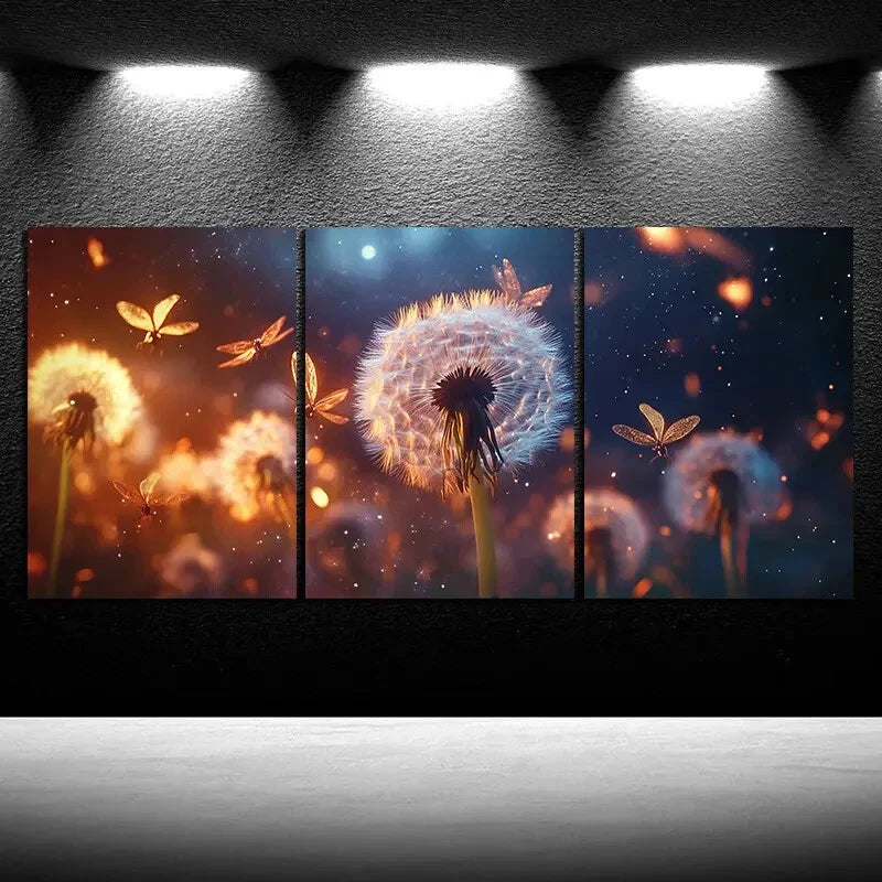 3pcs Painting Set Beautiful Dandelion Metal Print Ready to Hang Art