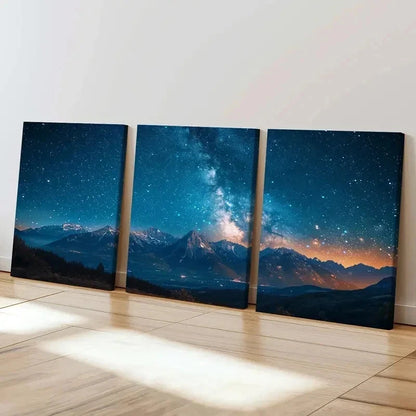 3pcs Mountain Night View Starry Sky Milky Way Wall Art Set Canvas Framed 40x60cm - High Quality Print 100% Australian Made Wall Canvas Ready to Hang