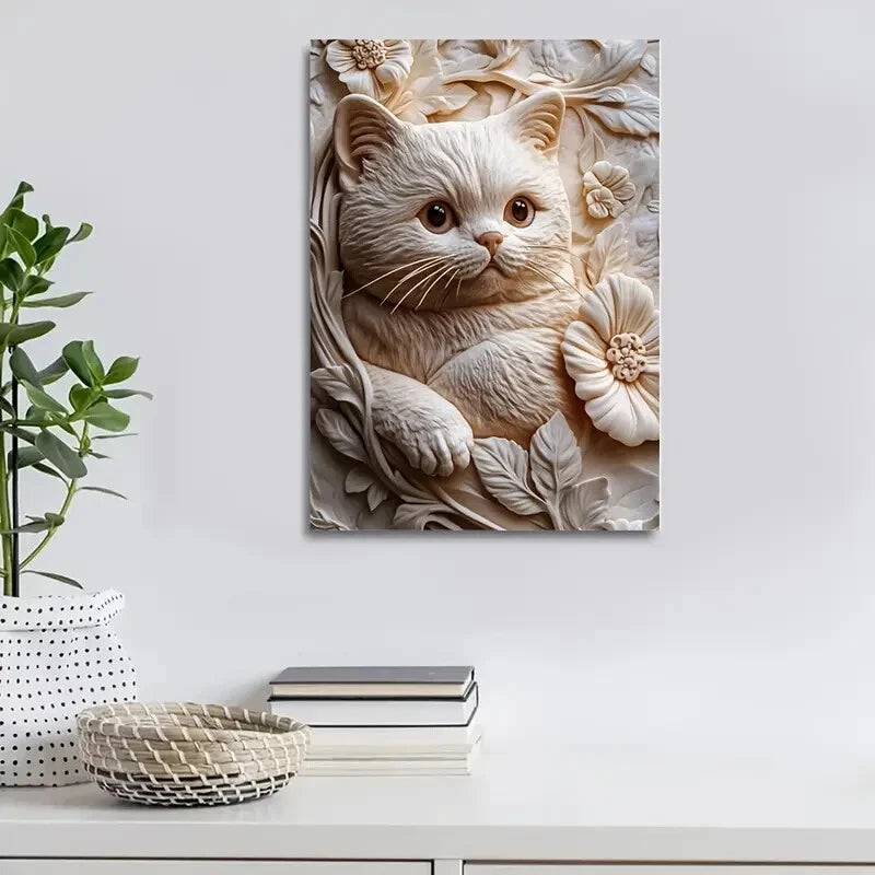 Scottish Fold Cat Among Heart Shaped Painting 40x60cm Metal Print Ready to Hang