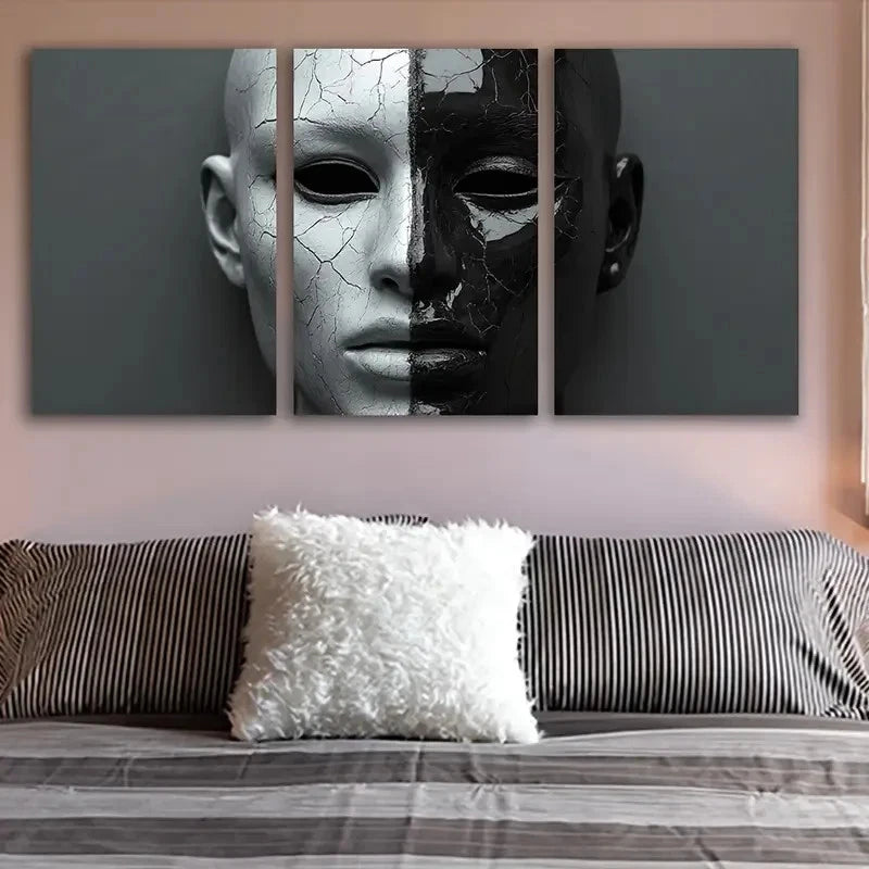 3pcs Black And White Mask Design Wall Art Set Canvas Framed 50x70cm - High Quality Print 100% Australian Made Wall Canvas Ready to Hang
