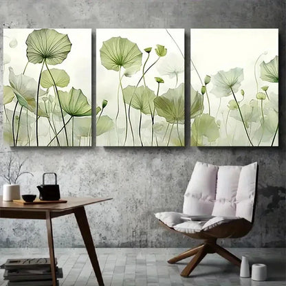 3pcs Serene Green for Lotus Leaf Abstract Wall Art Set Canvas Framed 40x60cm - High Quality Print 100% Australian Made Wall Canvas Ready to Hang