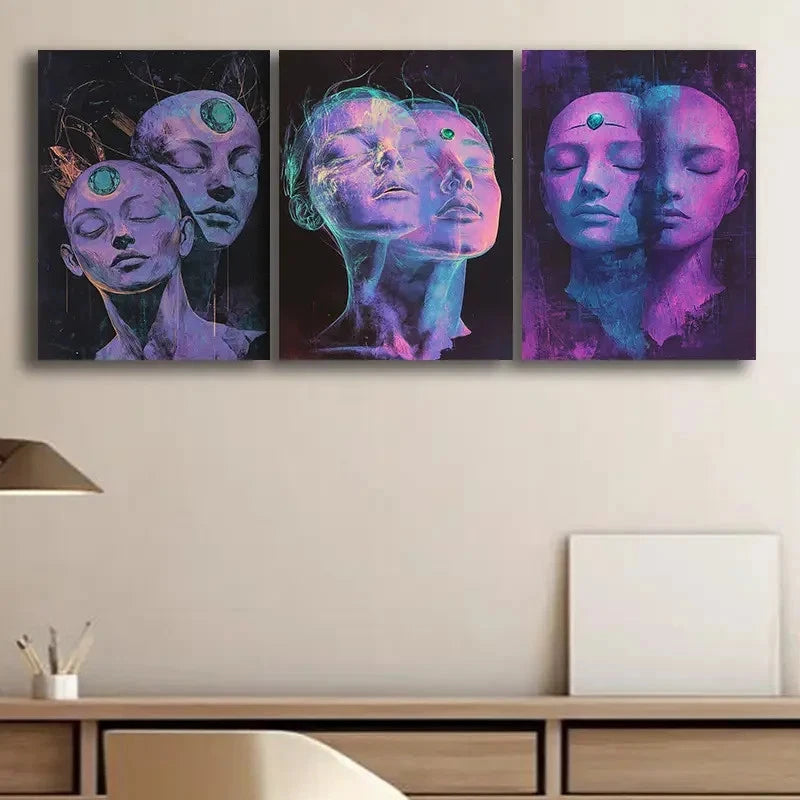 3pcs Abstract Imaginary Head Design Wall Art Set Canvas Framed 50x70cm - High Quality Print 100% Australian Made Wall Canvas Ready to Hang