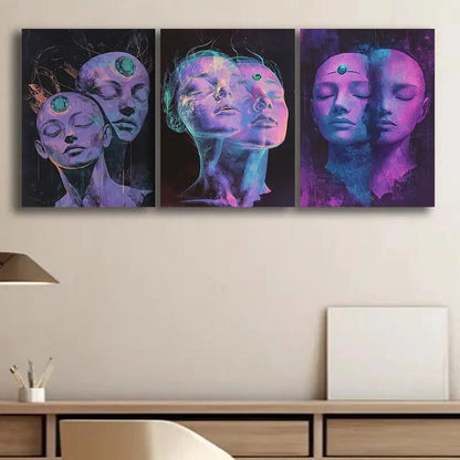 3pcs Abstract Imaginary Head Design Wall Art Set Canvas Framed 50x70cm - High Quality Print 100% Australian Made Wall Canvas Ready to Hang