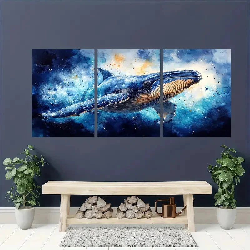 3pcs Painting Sea Animals Humpback Whale Metal Print Ready to Hang Art