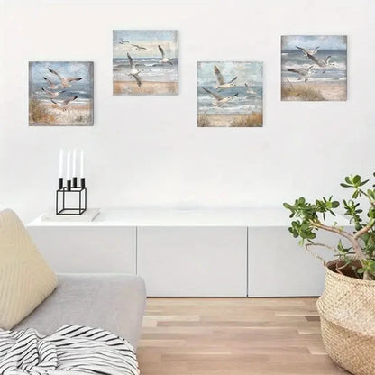 4pcs Seagulls By The Sea Wall Art Canvas Framed
