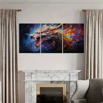 3pcs Abstract Dragon with Fiery Breath Metal Print Ready to Hang Art