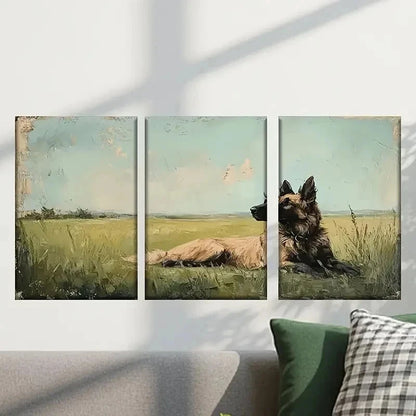 3pcs Painting of a Dog Laying in a Field Wall Art Set Canvas Framed 40x60cm - High Quality Print 100% Australian Made Wall Canvas Ready to Hang