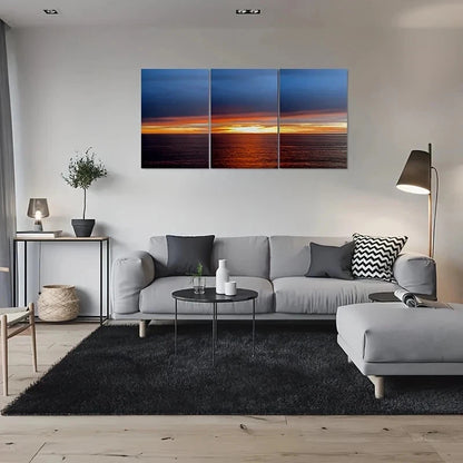 3pcs Vibrant Abstract Golden & Blue Skies Metal Print Ready to Hang Art