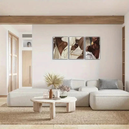 3pcs White Dress Wine And Books, Black Woman Metal Print Ready to Hang Art