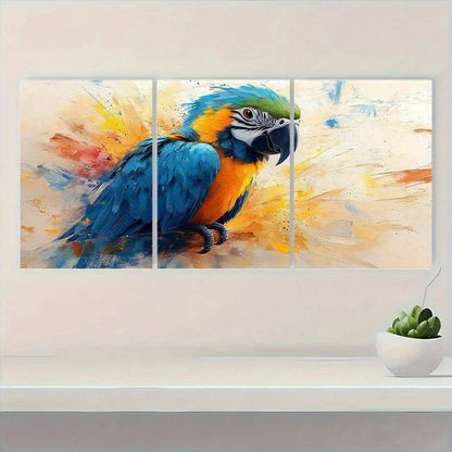 3pcs Turquoise Parrot Abstract Bird Oil Painting Metal Print Ready to Hang Art