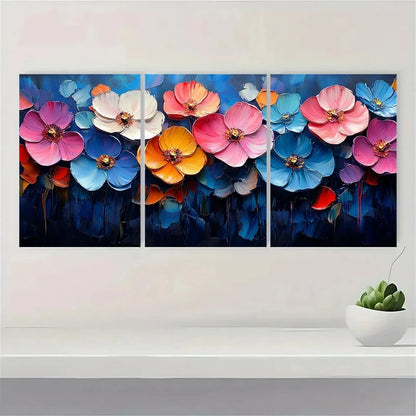 3pcs Colorful Flower Theme Painting Wall Art Set Canvas Framed 50x70cm - High Quality Print 100% Australian Made Wall Canvas Ready to Hang