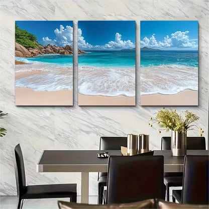3pcs Seychelles La Digue Island Seascape Metal Print Ready to Hang Art