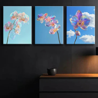 3pcs Colorful Orchid Glass Painting Perfect Wall Art Set Canvas Unframed - High Quality Print 100% Australian Made Wall Canvas