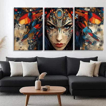3pcs Bohemian Warrior Woman Vibrant Prefect Wall Art Canvas Unframed - High Quality Print 100% Australian Made Wall Canvas