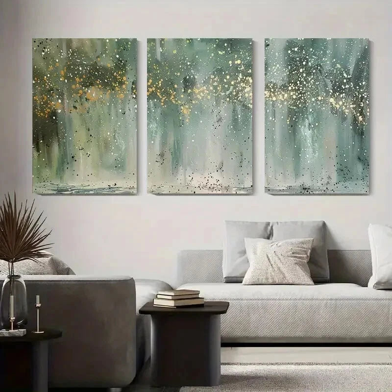 3pcs Golden & Green Forest Abstract Perfect Wall Art Set Canvas Framed 40x60cm - High Quality Print 100% Australian Made Wall Canvas Ready to Hang