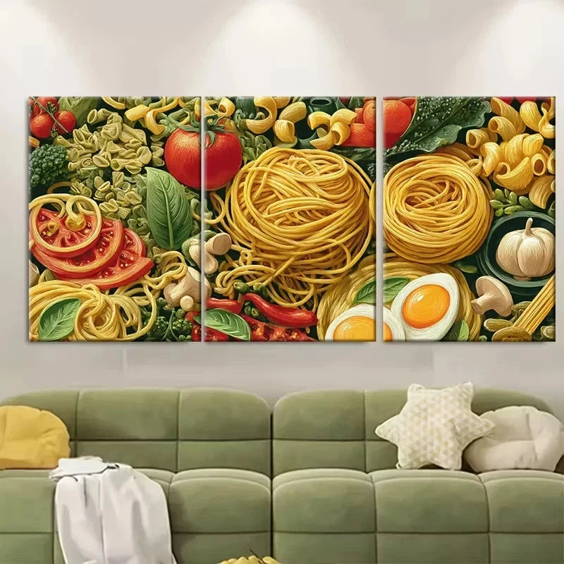 3pcs Retro Italian Food Pasta Night Kitchen Wall Art Canvas Framed 50x70cm - High Quality Print 100% Australian Made Wall Canvas Ready to Hang