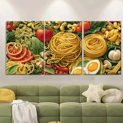 3pcs Retro Italian Food Pasta Night Kitchen Wall Art Canvas Framed 50x70cm - High Quality Print 100% Australian Made Wall Canvas Ready to Hang
