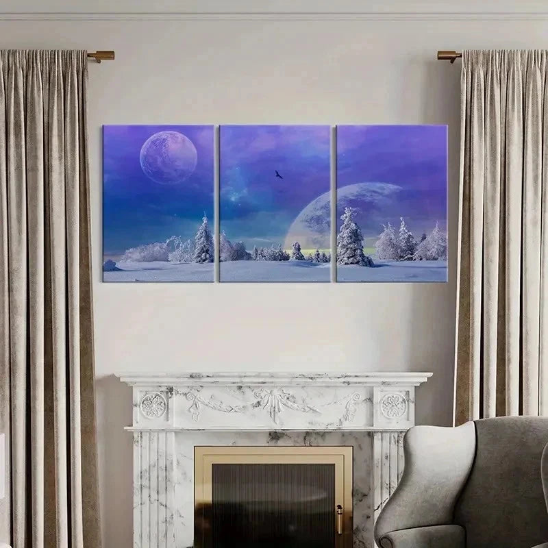 3pcs Fantasy Snow Landscape Purple Sky Wall Art Set Canvas Framed 40x60cm - High Quality Print 100% Australian Made Wall Canvas Ready to Hang