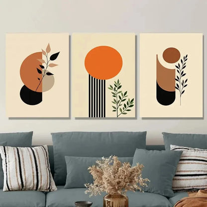 3pcs Minimalist Botanical Geometric Shapes Metal Print Ready to Hang Art