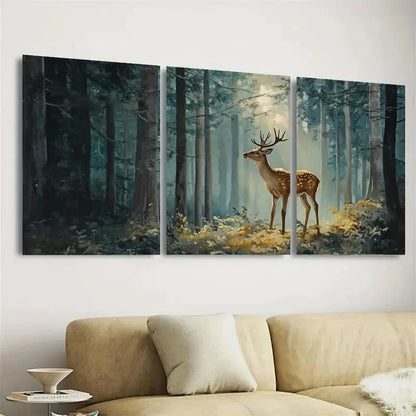3pcs Deer in The Forest Wall Art Set Canvas Framed 40x60cm - High Quality Print 100% Australian Made Wall Canvas Ready to Hang