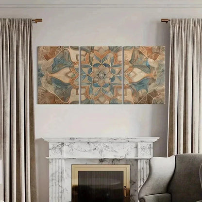 3pcs Abstract Floral Symmetrical Geometric Metal Print Ready to Hang Art