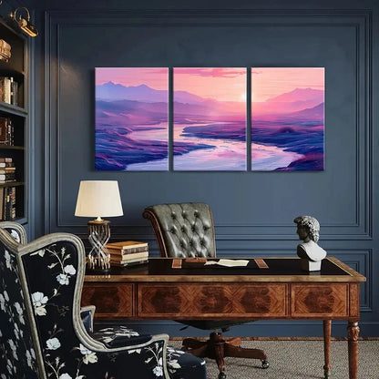 3pcs Sunset Landscape Mountain View River Metal Print Ready to Hang Art
