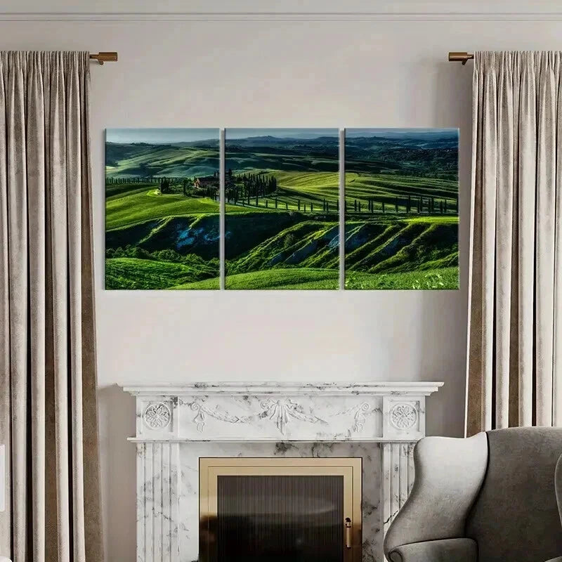 3pcs Natural Green Hills Grasslands Mountains Wall Art Set Canvas Framed 40x60cm - High Quality Print 100% Australian Made Wall Canvas Ready to Hang