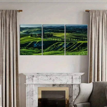 3pcs Natural Green Hills Grasslands Mountains Wall Art Set Canvas Framed 40x60cm - High Quality Print 100% Australian Made Wall Canvas Ready to Hang