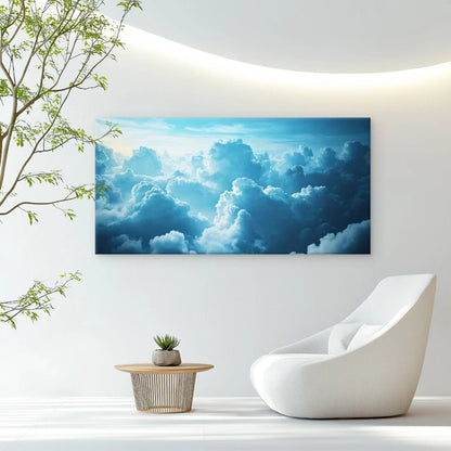 Blue & White Cloud Decor Wall Art Canvas Office Home Room Framed 120x60cm
