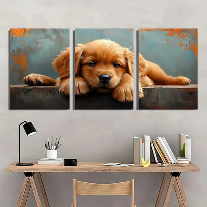3pcs Adorable Golden Retriever Puppy Metal Print Ready to Hang Art