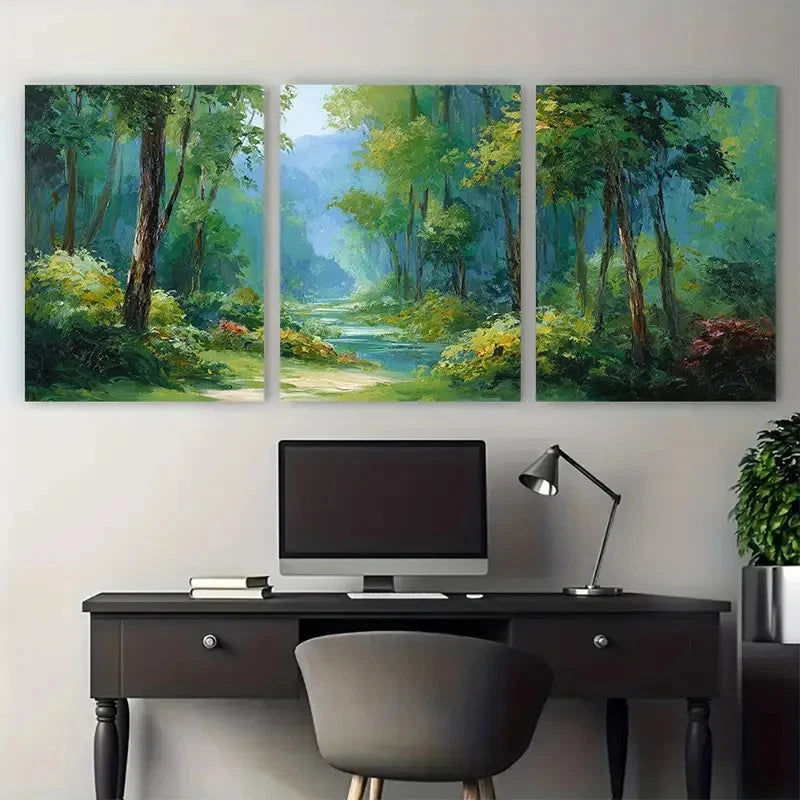 3pcs Forest Landscape Oil painting Perfect Wall Art Set Canvas Framed 40x60cm - High Quality Print 100% Australian Made Wall Canvas Ready to Hang