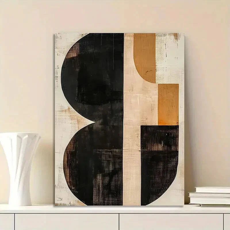 Beige & Black Geometric Shapes Elegant Century Modern 40x60cm Metal Print Ready to Hang