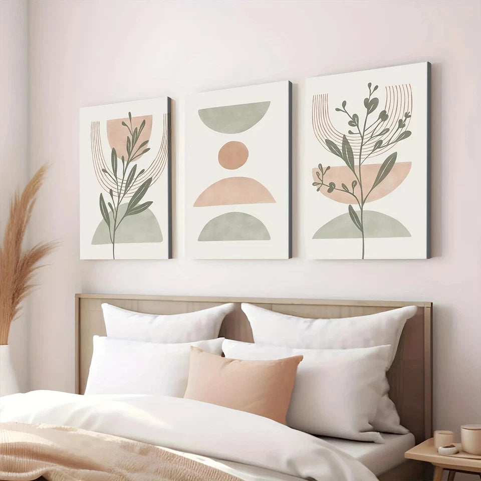 3pcs Sage Green Modern Abstract Blush Pink Green Wall Art Set Canvas Framed 40x60cm - High Quality Print 100% Australian Made Wall Canvas Ready to Hang