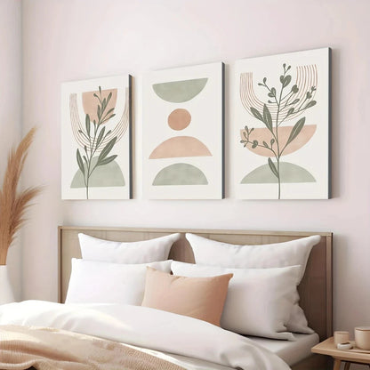 3pcs Sage Green Modern Abstract Blush Pink Green Wall Art Set Canvas Framed 40x60cm - High Quality Print 100% Australian Made Wall Canvas Ready to Hang