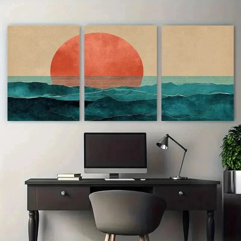 3pcs Mid-Century Modern Minimalist Perfect Wall Art Set Canvas Framed 40x60cm - High Quality Print 100% Australian Made Wall Canvas Ready to Hang