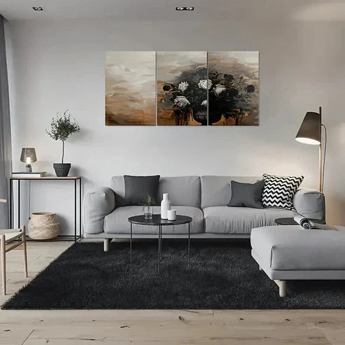 3pcs Black and White Rose Bouquet Painting Wall Art Set Canvas Unframed - High Quality Print 100% Australian Made Wall Canvas