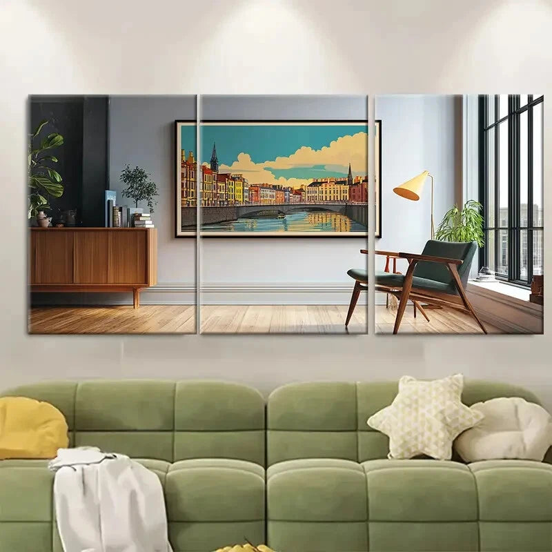 3pcs Panels Vibrant Dublin Canal Scene Metal Print Ready to Hang Art